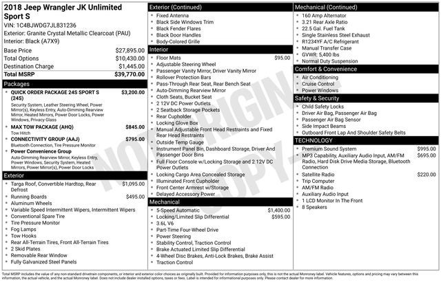 2018 Jeep Wrangler JK Unlimited Sport