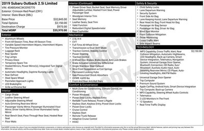 2019 Subaru Outback 2.5i Limited