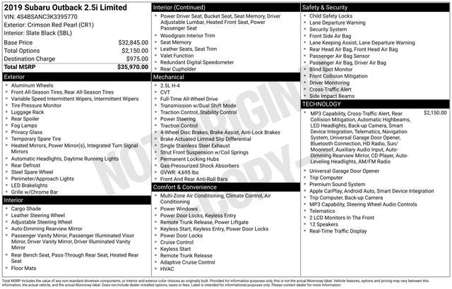 2019 Subaru Outback 2.5i Limited