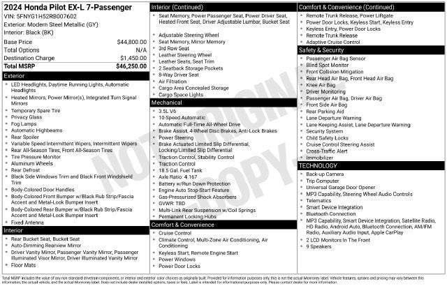 2024 Honda Pilot EX-L 7 Passenger