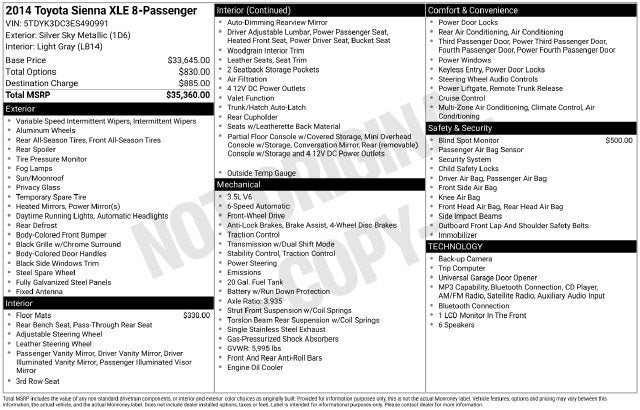 2014 Toyota Sienna XLE 8 Passenger